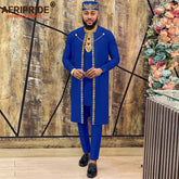 African Clothes for Men – Agbada Robe Embroidery Shirt, Pants, Hat 4PC Set with Chain - Free Delivery only at Flexi Africa